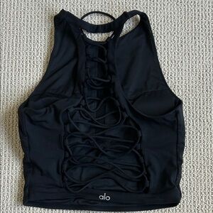 ALO Yoga Black Back Lace-Up Sports Bra